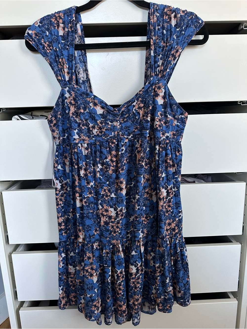 Free People Blue Floral Top with Peach Accents